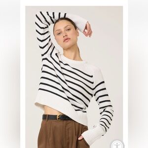 OGD One Gray Day Lewes Crewneck Cropped Cotton Silk Blend Sweater- Ivory Combo S